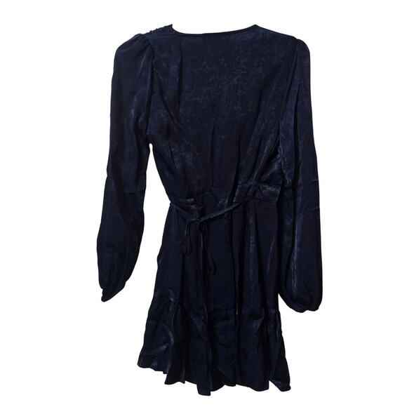 Lulus So Splendid Navy Blue Satin Long Sleeve Wrap Dress XS - Picture 5 of 9